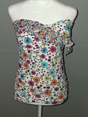 Floral Bandeau Tankini Top with Shoulder Straps